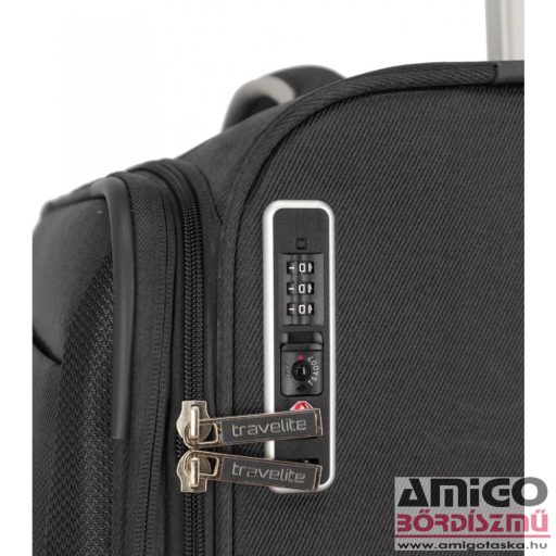 Travelite fekete négy kerekű textil közepes bőrönd miigo 92748-01