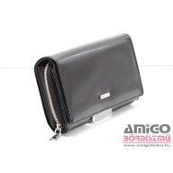   Via55 fekete / lakk közepes belül cipzáras elöl lehajtós női bőr pénztárca v-57006-sh