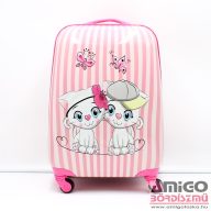   Xtd rózsaszín / fehér / csíkos cicás ABS műanyag négy kerekű gyerek bőrönd 01