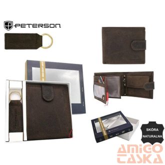   Peterson Férfi Bőr Pénztárca Szett + Kulcstartóval Set-M-N992L-Chm-2029 Brown