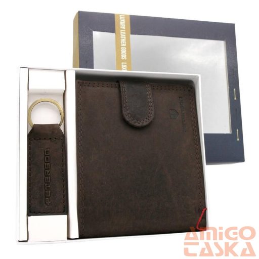 Peterson Férfi Bőr Pénztárca Szett + Kulcstartóval Set-M-N992L-Chm-2029 Brown
