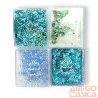   4 Részes Kék Körömdíszítő Szett - Qqs-2504190 Kék - Fólia, Szárított Virág, Strasszok, Glitter Mix