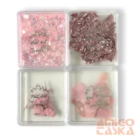   4 Részes Rózsaszín Körömdíszítő Szett - Qqs-2504190 Pink - Glitter, Fólia, Kagylóhéj Darabok, Szárított Virágok