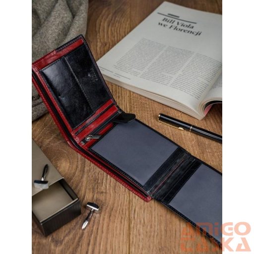 Férfi Bőr Pénztárca N992-Vt2  Black-Red