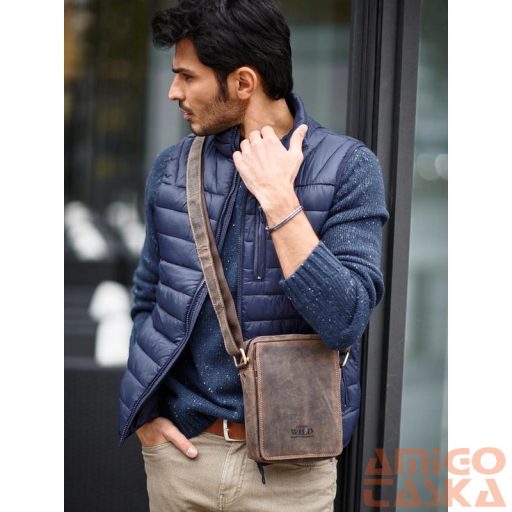 Férfi Bőr Oldaltáska 250586-Mh Brown sötét barna