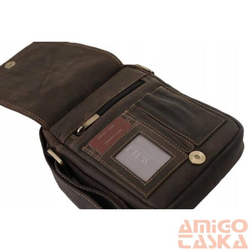 Férfi Bőr Oldaltáska 250586-Mh Brown sötét barna