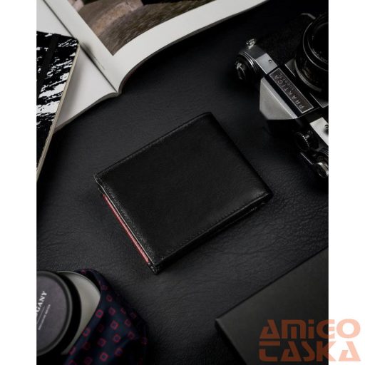 Férfi Bőr Pénztárca 1544-03-Bor-1317 Black-Red