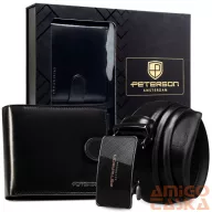   Peterson Férfi Bőr Szett Pénztárca & Automata Őv Ptn N992L-125-K01-Bw-7140 Black