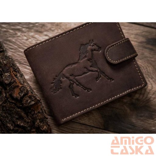 Férfi Bőr Pénztárca - Mintás - N992L-Chm-Horse-7636 - Ló Minta - Sötét Barna