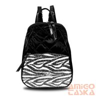   Zellia Női Hátizsák 24045 Fekete Steppelt - Vízlepergetős - Lakk Zebra Minta -