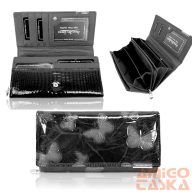   Jennifer Jones Női Bőr Pénztárca 5288-14 Fekete Lakk - Nagy Méret - Pillangós