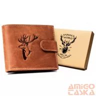   Férfi Bőr Pénztárca - Mintás -   N992L-Chm-Deer-7599  - Szarvas Minta - Világos Barna - Cognac