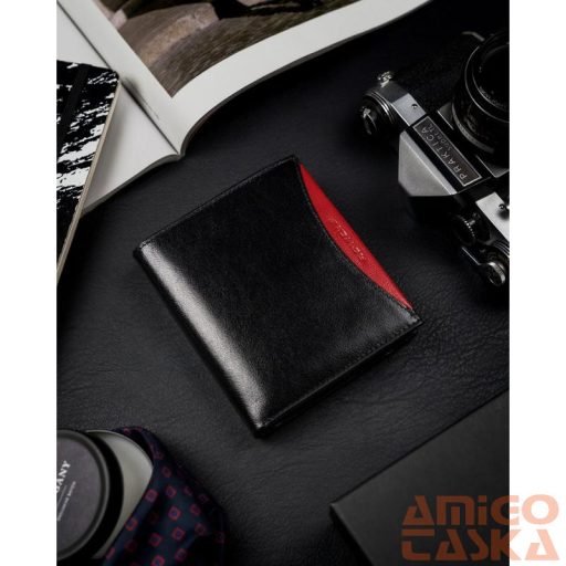 Férfi Bőr Pénztárca 1552-03-Bor-1348 Black-Red