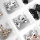 Körömdíszítő - 3D Körömdísz Készlet – G20270 Rose Gold Pillangók, Ezüst Masnik és Fekete Masnik