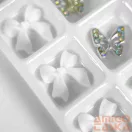 Körömdíszítő - 3D Körömdísz Készlet – G20273 Fehér Masnik, Strasszos Ezüst Pillangók és Fehér Hurok Masnik