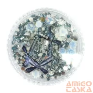   Körömdíszítő Box - G20284 - Kék Mix – Kristály, Gyöngyök És 3D Rózsák