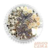   Körömdíszítő Box - G20284 - Arany Mix – Kristály, Gyöngyök És 3D Rózsák