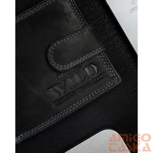 Férfi Bőr Pénztárca N0035L-Chm Fekete-Rfid Védelemmel-Kicsi Méret