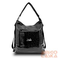   Zellia Női Válltáska/Hátizsáká Alakítható 19010 Fekete - Párduc Minta -