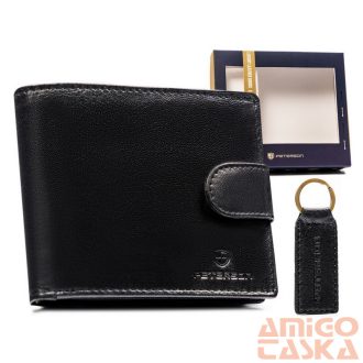   Peterson Férfi Bőr Pénztárca Szett + Kulcstartóval Set-M-N994L-Gvt-2296 Black
