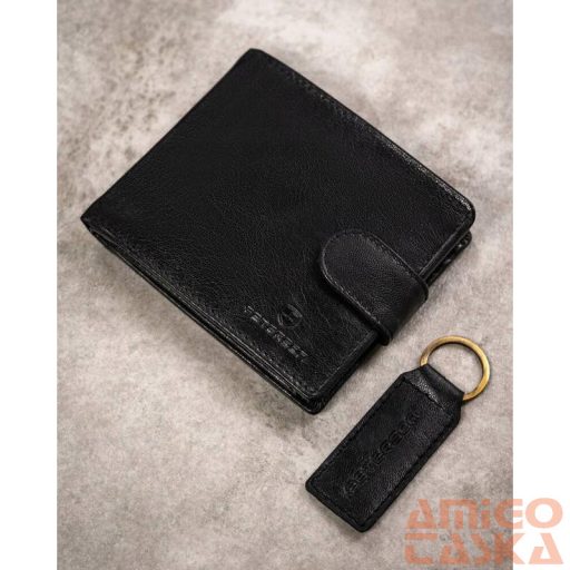 Peterson Férfi Bőr Pénztárca Szett + Kulcstartóval Set-M-N994L-Gvt-2296 Black