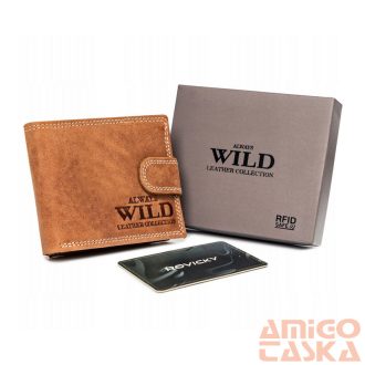   Férfi Bőr Pénztárca N0035L-Chm Világos Barna-Rfid Védelemmel-Kicsi Méret