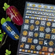 Körömdíszítő -Karácsonyi Matrica - F715 - Arany-Fehér