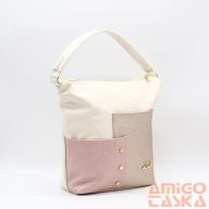   Zellia bézs / arany / rózsaszín anyagában mintás rostbőr női válltáska 22184