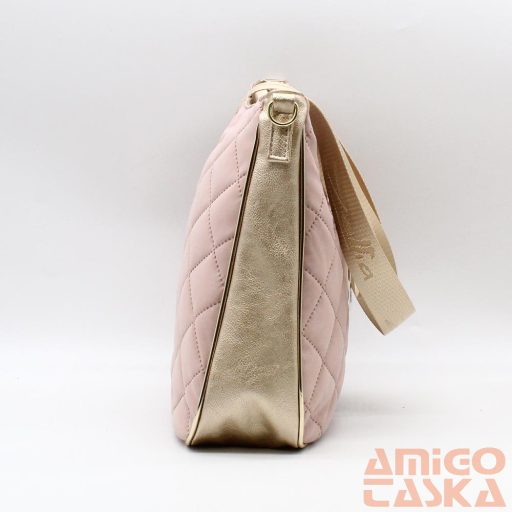 Zellia rózsaszín steppelt / arany erezett női textil / rostbőr válltáska 23068