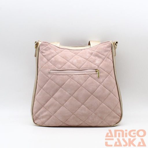 Zellia rózsaszín steppelt / arany erezett női textil / rostbőr válltáska 23068