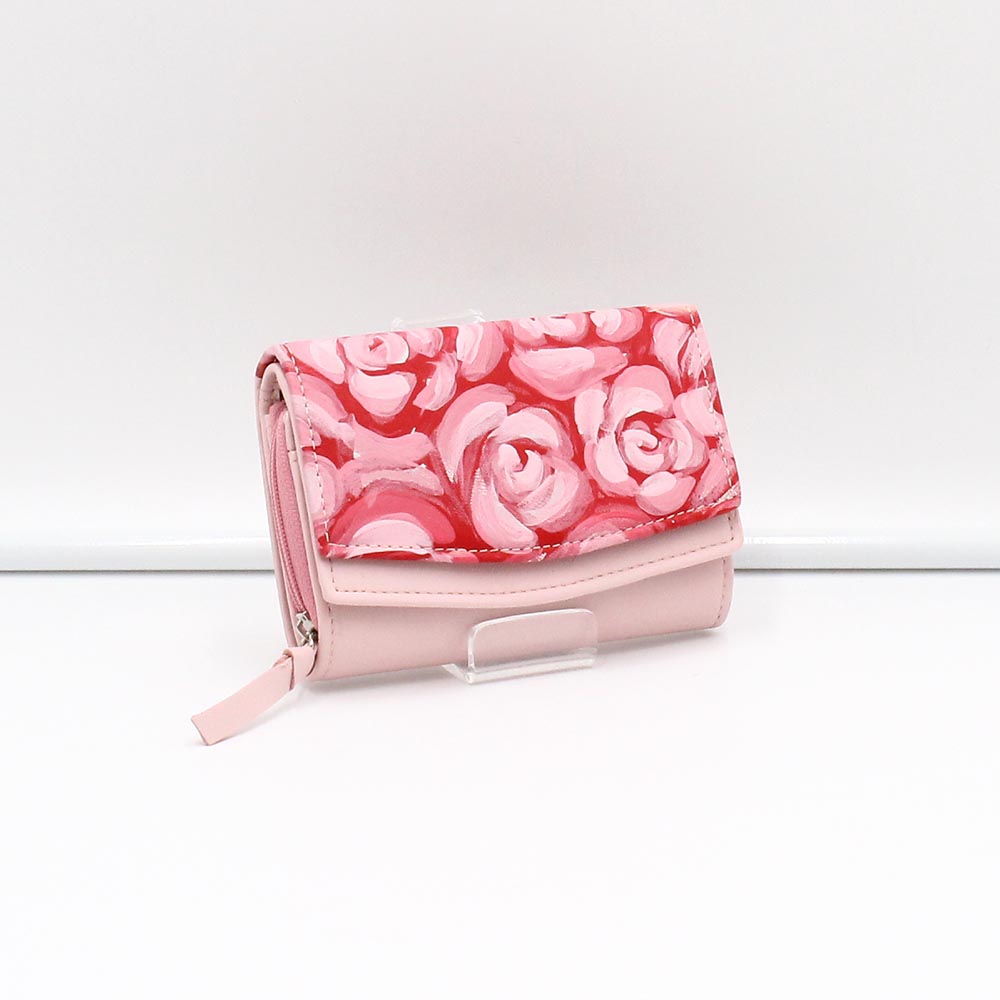 Gibidium rózsaszín / nagy virágmintás cirzáras közepes női bőr pénztárca vivi kézi