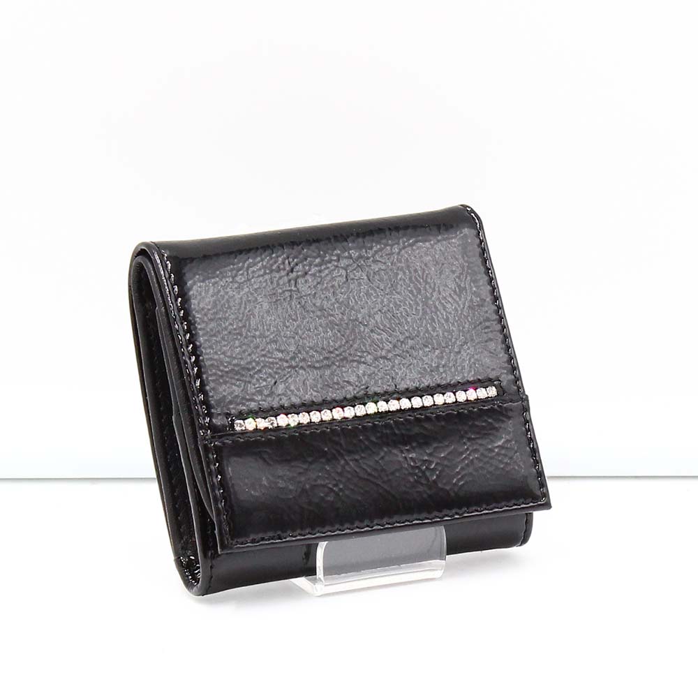 Lewitzky fekete lakk swarovski egysorosköves kicsi női bőr pénztárca