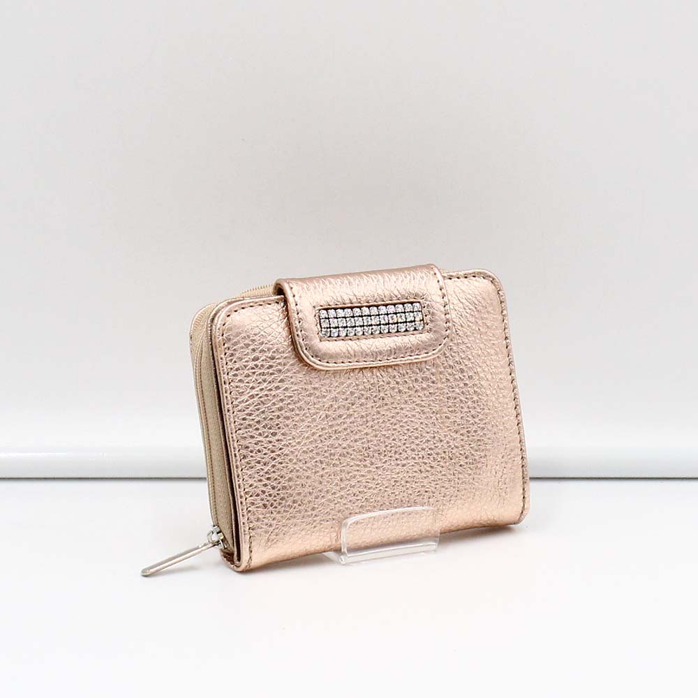 Lewitzky rosegold erezett / bronz swarovski egyenes köves kívül cipzáras kicsi női bőr pénztárca
