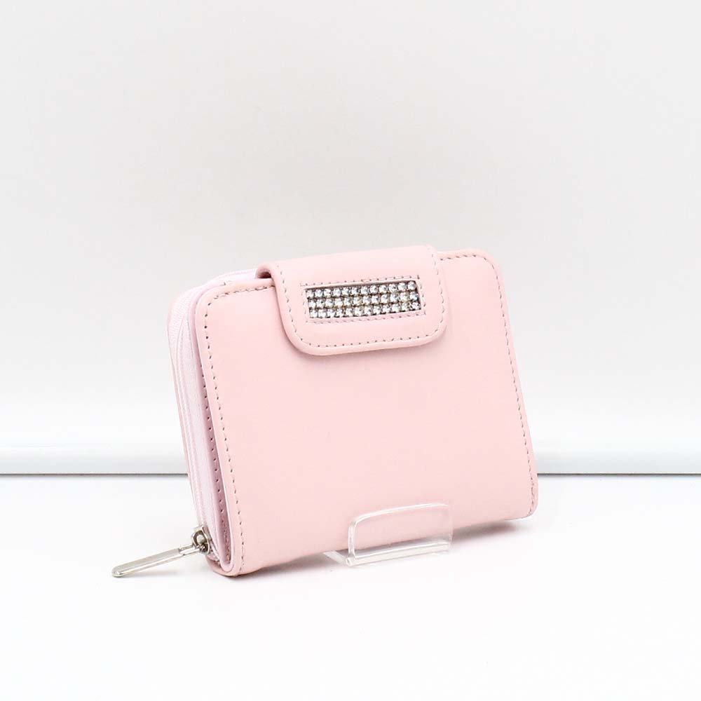Lewitzky rózsaszín swarovski egyenes köves kívül cipzáras kicsi női bőr pénztárca