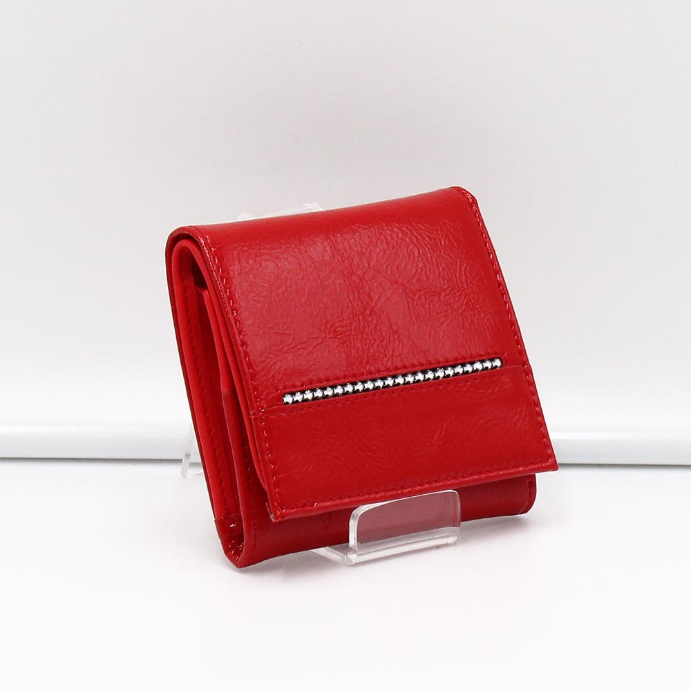 Lewitzky sötét piros / gyűrt lakk / piros matt swarovski egysorosköves kicsi női bőr pénztárca