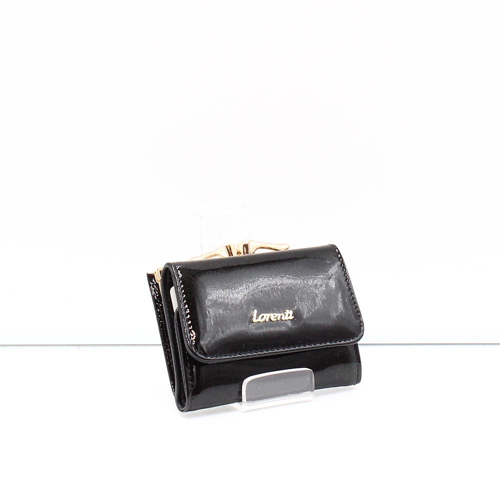 Lorenti fekete / lakk kívül keretes mini női bőr pénztárca 55287-sh/1554