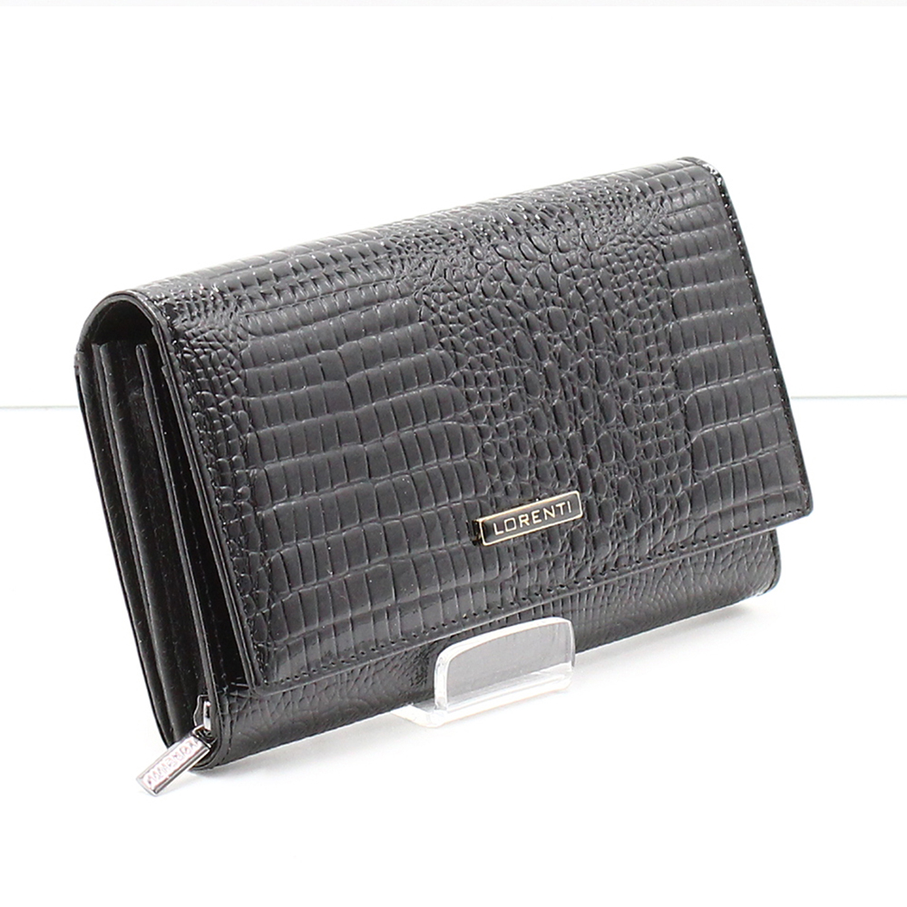 Lorenti fekete / lakk / krokkó mintás cipzáras közepes női bőr pénztárca 72035-rs