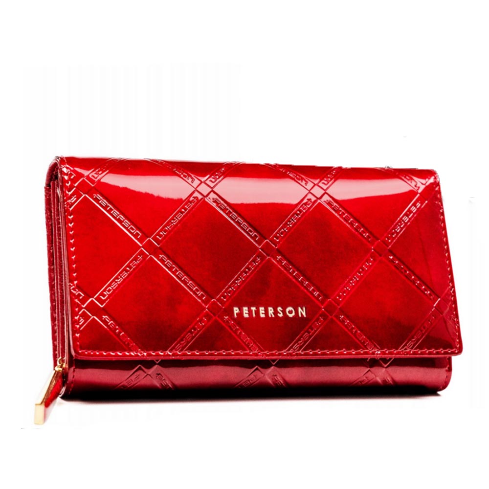 Peterson piros lakk belül cipzáras nagy női bőr pénztárca ptn72035-plt/6371