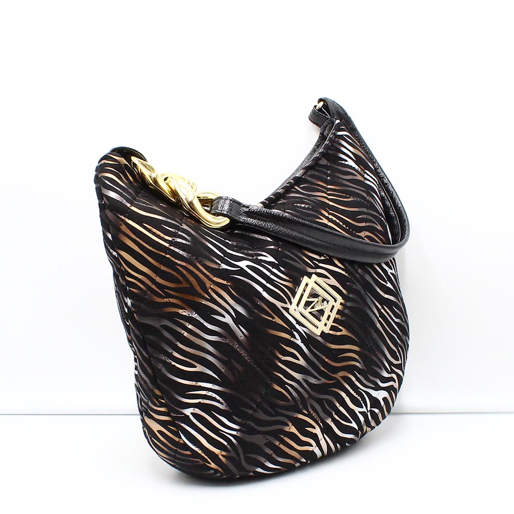 Zellia fekete / barna zebramintás női textil válltáska