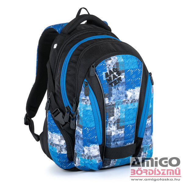 Bagmaster fekete / kék / szürke kockás hátizsák bag21a