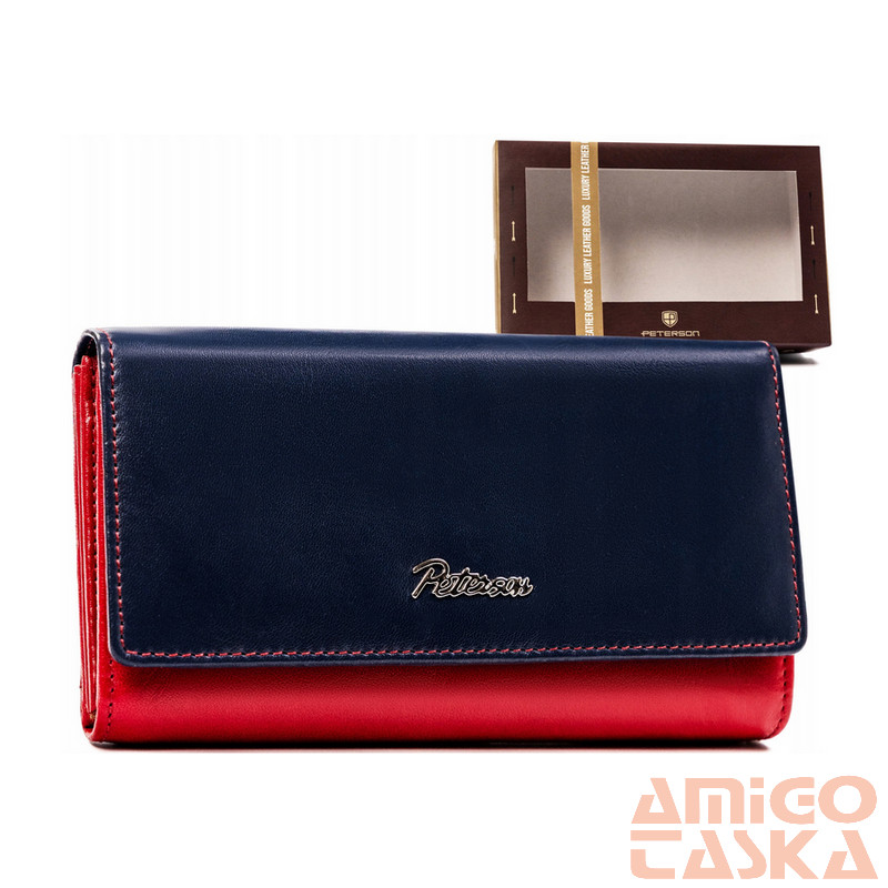 Peterson Női Bőr Pénztárca Ptn Ka-19-4221 Navy/Red - Sötét Kék-Piros
