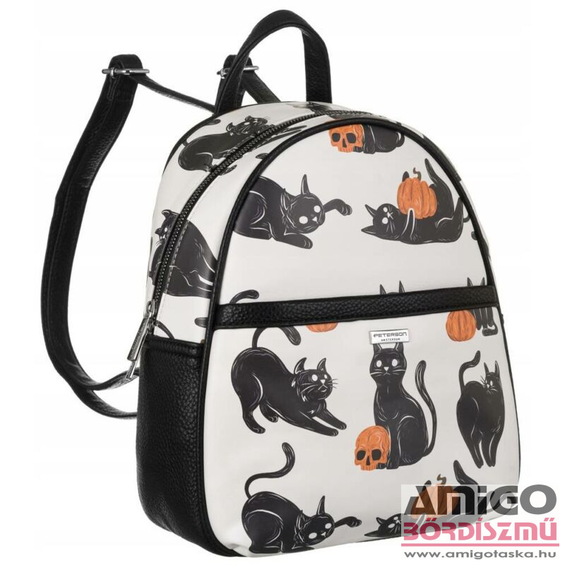 Peterson női hátizsák pu ptn 0496-7997 fehér-fekete - macska minta -